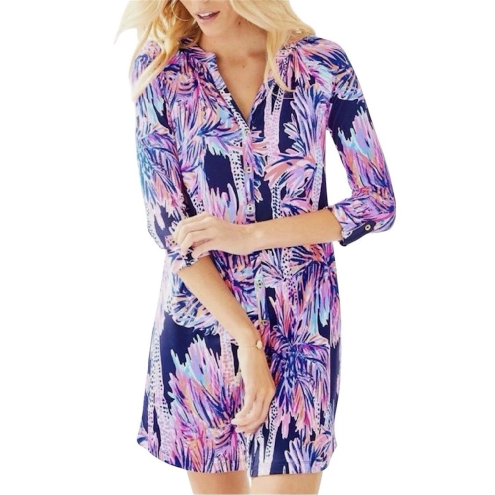 Lilly Pulitzer Dress XS Bailor‎ Colorful Palm  Leaf Summer Beach 3/4 Sleeve